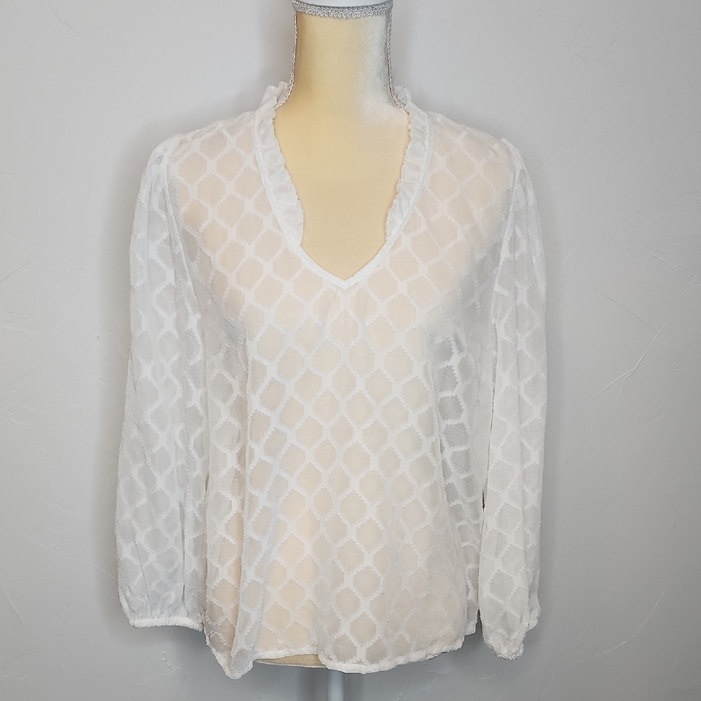 Banana republic size medium sheer white long sleeve top.  B34